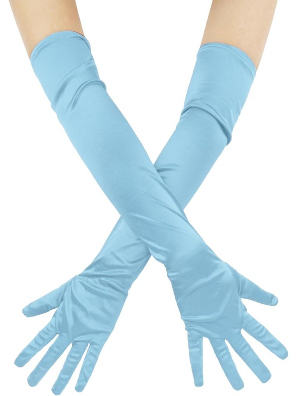 Women's Aqua Blue 1920s Long Elbow Length For Bridal Evening Satin Opera Gloves